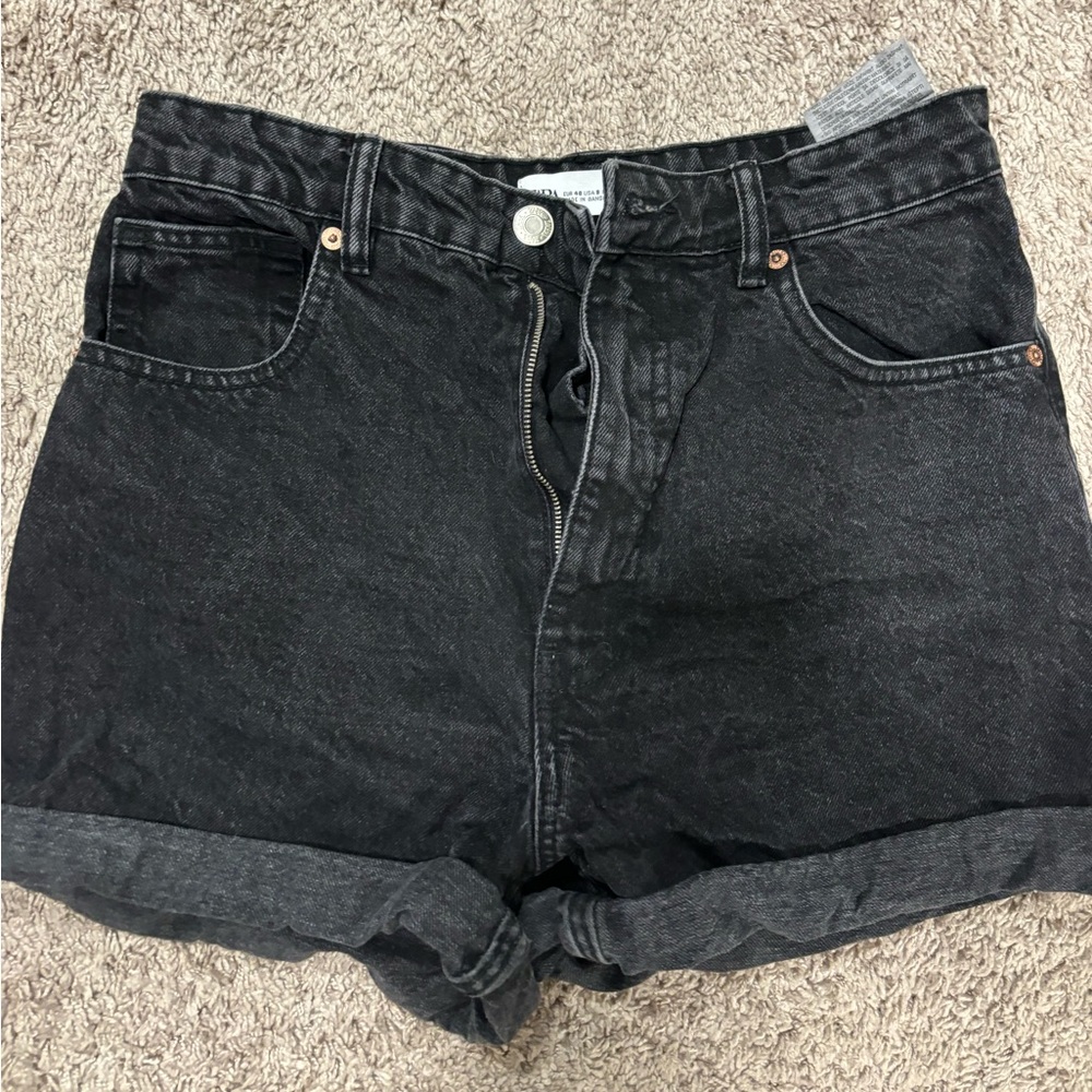 Zara black dark wash denim shorts